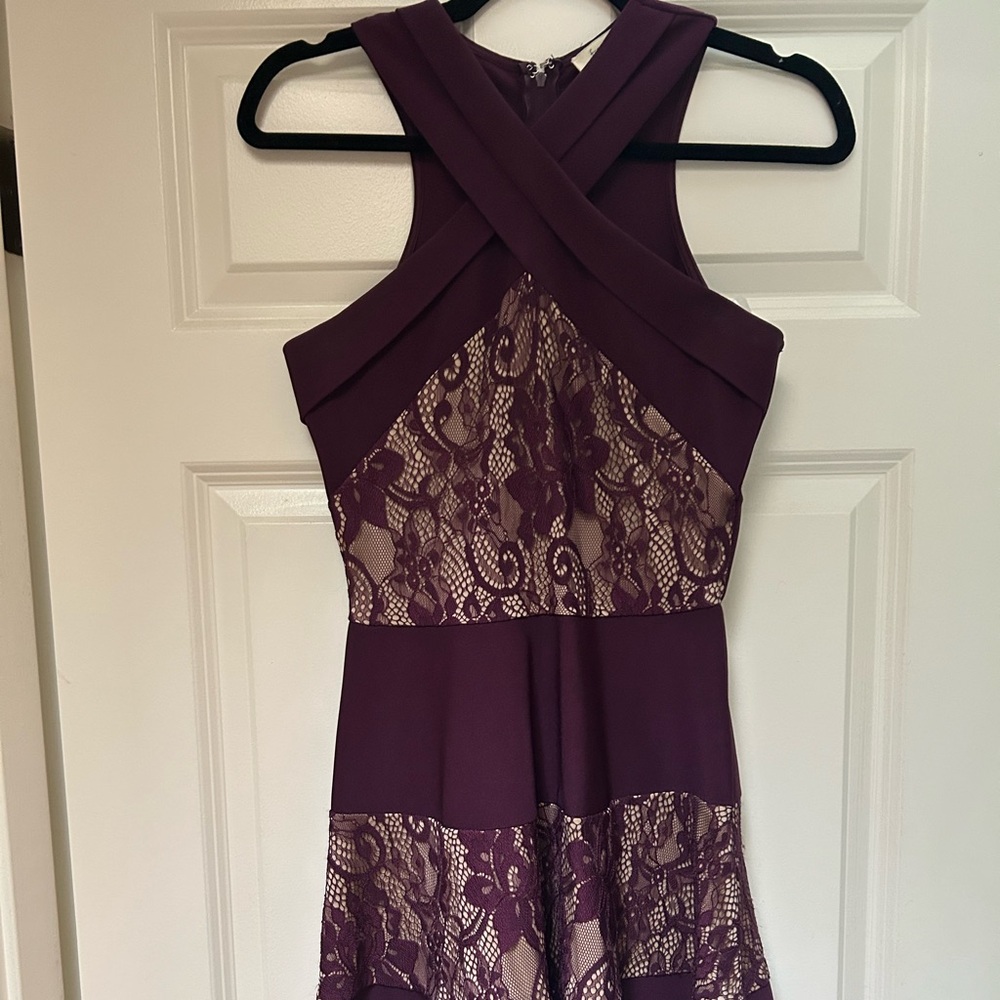 Maroon mini dress with cross straps in front